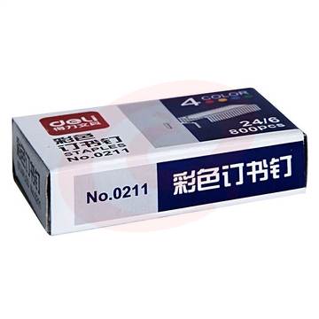 得力 0211 彩色订书钉 24/6 800枚/盒 颜色随机 SKU：YDKJ22477