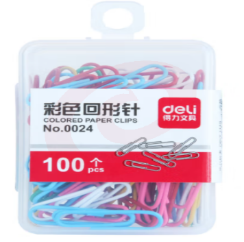 得力（deli）0024 彩色回形针 多色混合 办公用品 100枚/盒 10盒装 10盒起售