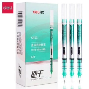 得力(deli)直液笔签字笔 0.5mm全针管彩色学生中性笔绘画彩绘笔 水笔走珠笔 绿色 12支/盒S853