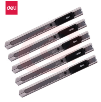 美工刀得力(deli)5把金属小号美工刀 自动锁裁纸刀小刀 办公用品 银色2058-5把/组