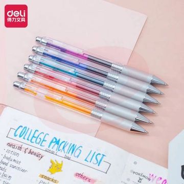 得力(del)彩色中性笔套装 0.5mm子弹头糖果6色按动笔签字笔 荧光笔水笔手账笔 6支A123
