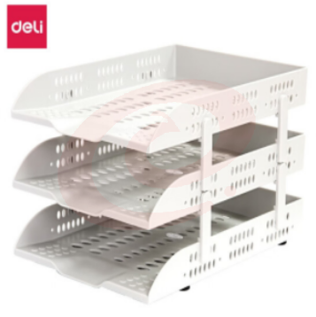 得力（deli） 文件框办公用品多层学生书立加厚文件夹文件座简易桌上资料夹 三层超厚文件盘 灰白