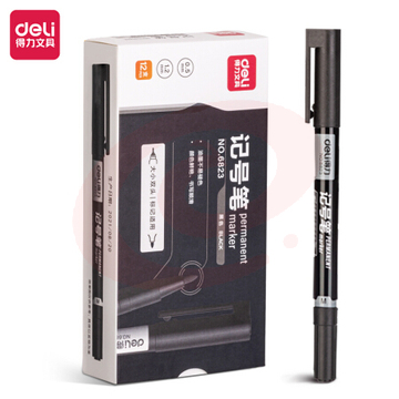 得力 6823 小双头多用记号笔 0.5mm 黑色 12支/盒（支）(单位 支)