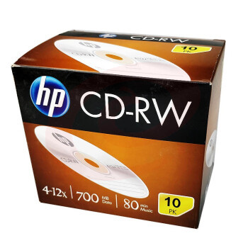 惠普 CD-RW 空白光盘 可擦写 12速700MB 桶装10片(单位 桶) SKU：YDKJ22391