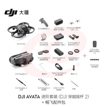 大疆 DJI Avata 进阶套装（DJI 穿越摇杆 2）轻小型沉浸式无人机飞行眼镜体感遥控飞机迷你航拍器+畅飞配件包 SKU：YDKJ29353