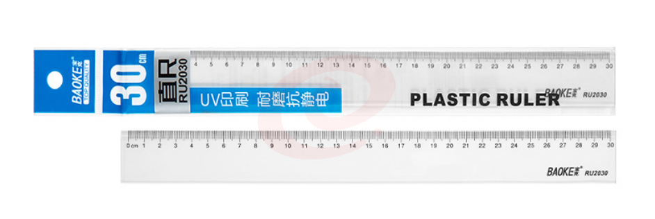 宝克（BAOKE）RU2030 20cm办公通用直尺 绘图测量尺子 办公尺子学生尺子透明多功能 办公用品 文具 30cm透明直尺