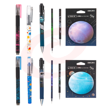 得力6122(deli)×航天少年文具盲袋 0.5mm黑色按动中性笔/便利贴/拔帽签字笔/笔芯套装 盲盒笔 签字笔水笔