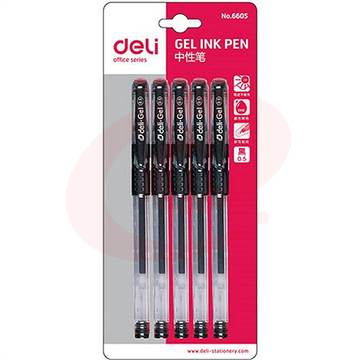 得力 6605 签字笔中性笔 0.5mm 5支/卡 (单位:卡) 黑色