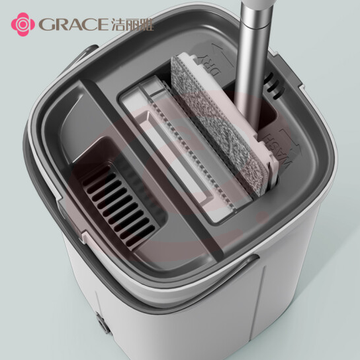 洁丽雅（Grace）免手洗平板拖把 刮刮桶 共2块拖布