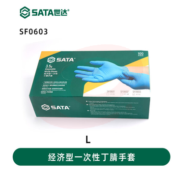 世达一次性丁腈橡胶劳保手套防尘防水耐磨工作手部防护SF0603一次性手套(经济型L码)100只/盒