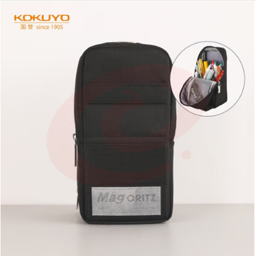 国誉（KOKUYO）学生文具袋手机站立式涤纶笔袋 黑色 大号90*75(+20)*175mm WSG-PC173D