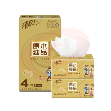 清风抽纸 原木纯品金装系列 3层130抽*6包 6包/提 一提价