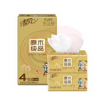 清风抽纸 原木纯品金装系列 3层130抽*6包 6包/提 一提价 SKU：YDKJ31741