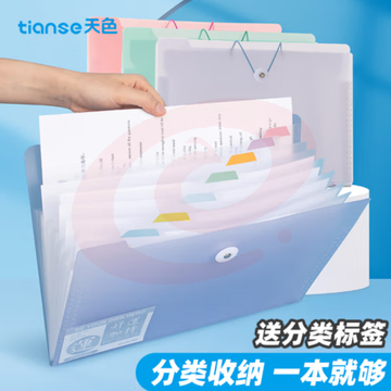 天色（TIANSE）试卷收纳袋8格风琴包A4多层文件夹 风琴文件夹资料册学生试卷夹 TS-1831 颜色随机（个）