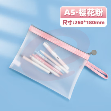 天色（TIANSE）A5磨砂文件袋 防水透明资料袋试卷票据整理收纳袋大容量拉链手提袋 TS-259 樱花粉（个）