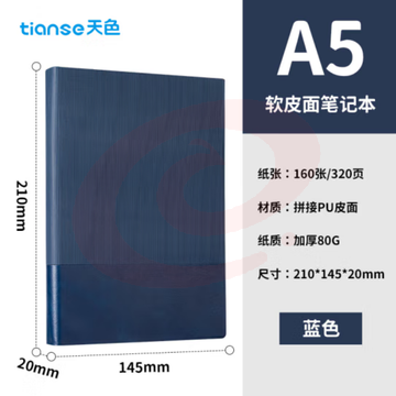 天色（TIANSE）A5笔记本 软皮面记事本 会议记录本 TS-4171 蓝色（本）