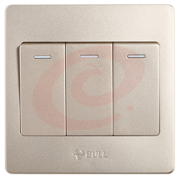 公牛(BULL) 开关插座 G07系列 三开双控开关 86型面板G07K312C(U6) 香槟金 暗装