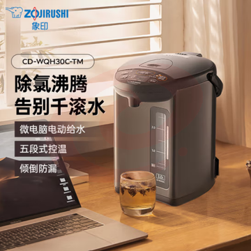 象印（ZO JIRUSHI）电水壶 五段控温可定时 3L容量 CD-WQH30C-TM(金属棕色)