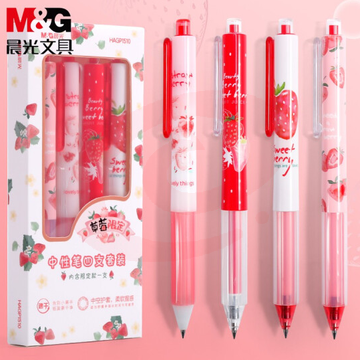 晨光(M&amp;amp;G)HAGP1510   0.5mm黑色中性笔套装 草莓限定系列按动书写笔 4支/盒.