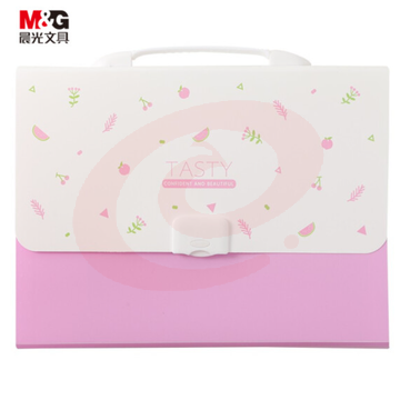 晨光(M&amp;G) 文具13格粉色文件包 办公手提风琴包 资料包 浅系列学生试卷分类收纳包 单个装AWTN1751
