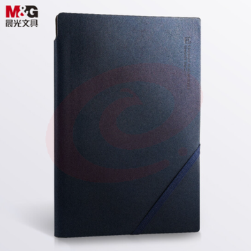 晨光(M&amp;G)文具A5/25K 96张藏蓝色可插笔绑带笔记本子 会议记录本 办公皮面软皮商务记事本 APYE852PA