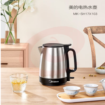 美的(Midea) 热水壶 304不锈钢 电水壶 聚水环不溅烫1.7L大容量电热烧水壶 MK-SH17X103 SKU：YDKJ35595