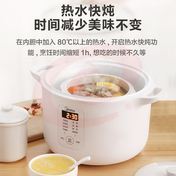 美的(Midea)电炖盅 电炖锅 隔水炖盅 陶瓷燕窝煮粥神器煲汤锅炖汤锅可智能预约1.6L白瓷3胆 DZ16E102  TJHX04060939006683