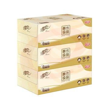 清风原木纯品盒装面巾纸2层 200抽/盒 （3盒/提）