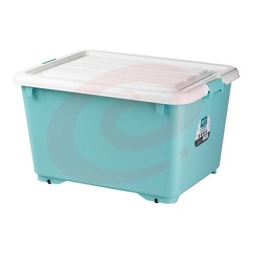 茶花（CHAHUA）80L塑料加厚储物箱塑料储藏有滑轮整理箱 （马卡龙蓝 ）