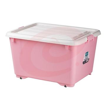 茶花（CHAHUA）80L 塑料加厚储物箱塑料储藏有滑轮整理箱 （马卡龙粉 ）
