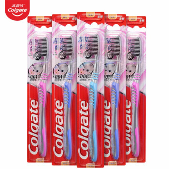 高露洁(Colgate)超洁纤柔备长炭软毛成人牙刷 5支装