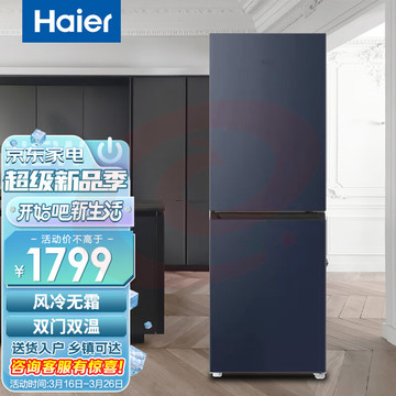 海尔（Haier）202升冰箱双开门风冷无霜冷藏冷冻浅薄机身90°开门家用租房两门冰箱 BCD-202