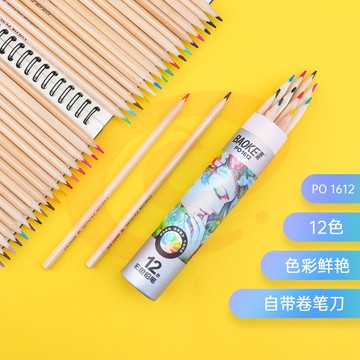 宝克（BAOKE） 三角杆彩色铅笔套装 原木学生绘画艺术写生彩色铅笔儿童涂色彩笔绘画画笔套装美术用品 12色/12支/筒  PO1612