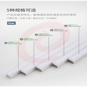 三雄极光 4支装  LED灯管一体化T5支架无影灯管灯带 LED日光灯长条节能灯具套装 1米12W 6500K白光