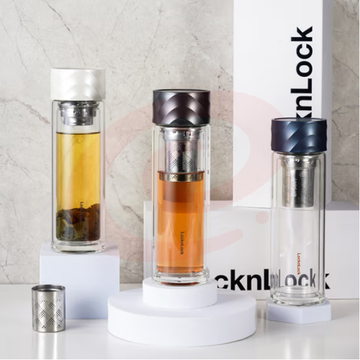 乐扣乐扣(LOCK&LOCK)LLG598 耐热玻璃杯 独立茶仓防漏双层茶水分离杯420ML 颜色备注