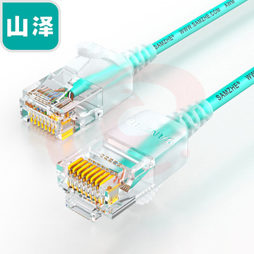 山泽(SAMZHE)SZQ-7080超六类细径高纯无氧铜网络跳线8芯双绞高速网线8米浅绿纤细网线