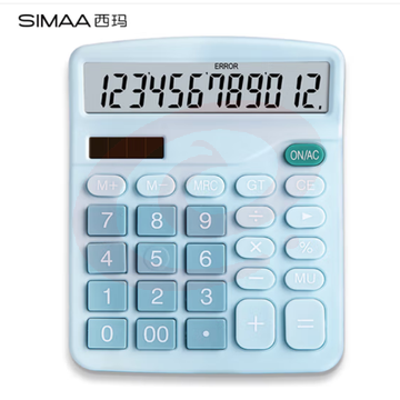 西玛(SIMAA)文具837双电源计算器 太阳能桌面计算机12位大屏幕计算器 办公用品 单个装7089 蓝色