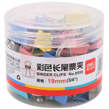 得力 deli 得力8555-5#彩色长尾票夹19mm(筒装)(混)(40只/筒)