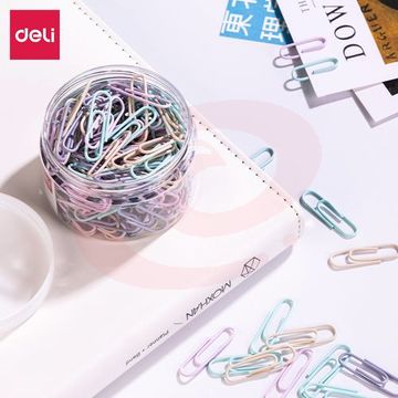得力0038-A 彩色回形针 3#金属曲别针 160枚/筒