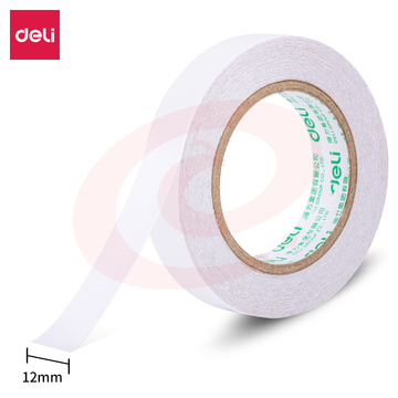 得力30435小卷芯棉纸双面胶带12mm*10y*80um(白色)(1卷/袋)