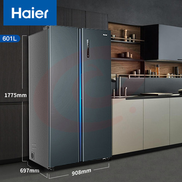 海尔（Haier）双开门对开门智能冰箱家用601升 一级能效变频静音节能风冷无霜双门大容量超薄嵌入式 【烟青色】BCD-601