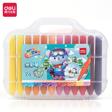 得力HM512-24_PP盒装萌咿滑雪粗圆杆食品级水彩笔(混)(盒)