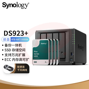 群晖（Synology）DS923+ 4盘位万兆扩展NAS 网络存储 私有云 团队云 备份网盘 标配+2T酷狼*2 