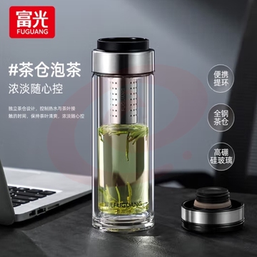 富光山海系列玻璃杯 男女士双层水杯 支持团购定制杯子泡茶杯 商务杯本色