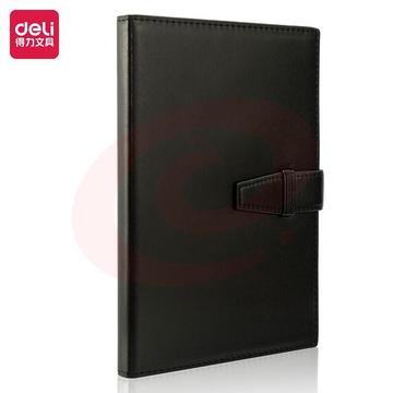 得力(deli)25K120张扣带皮面本办公用品 商务会议记事本日记本笔记本子文具 黑色3335加大16K黑色