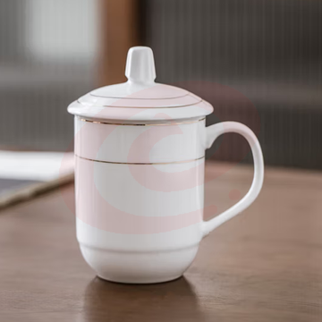 陶相惠 茶杯 办公杯陶瓷杯纯白骨瓷盖杯商务会议杯