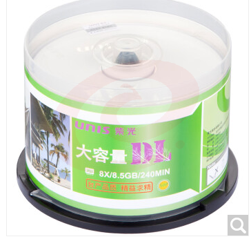 紫光(UNIS)DVD+R DL光盘/刻录盘 8速8.5G 单面双层 桶装50片 空白光盘..