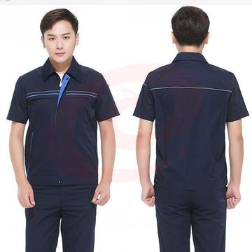 君御S501夏季工作服短袖涤棉斜纹反光牙工厂制服工装不起球