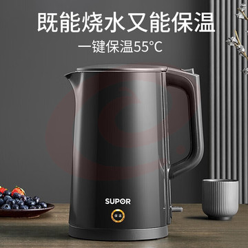 苏泊尔(SUPOR)电水壶热水壶 1.7L全钢无缝双层防烫电热水壶 316不锈钢烧水壶 一键保温恒温 SW-17J12P
