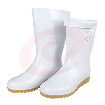 君御808白色食品靴防水耐油防滑水靴耐酸碱PVC雨靴中筒/高筒